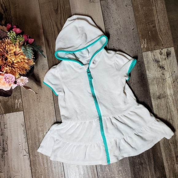 Cat & Jack Toddler Girl Terry Cloth Hooded Swim Cover-up Short Sleeve Size 2T - Picture 4 of 14